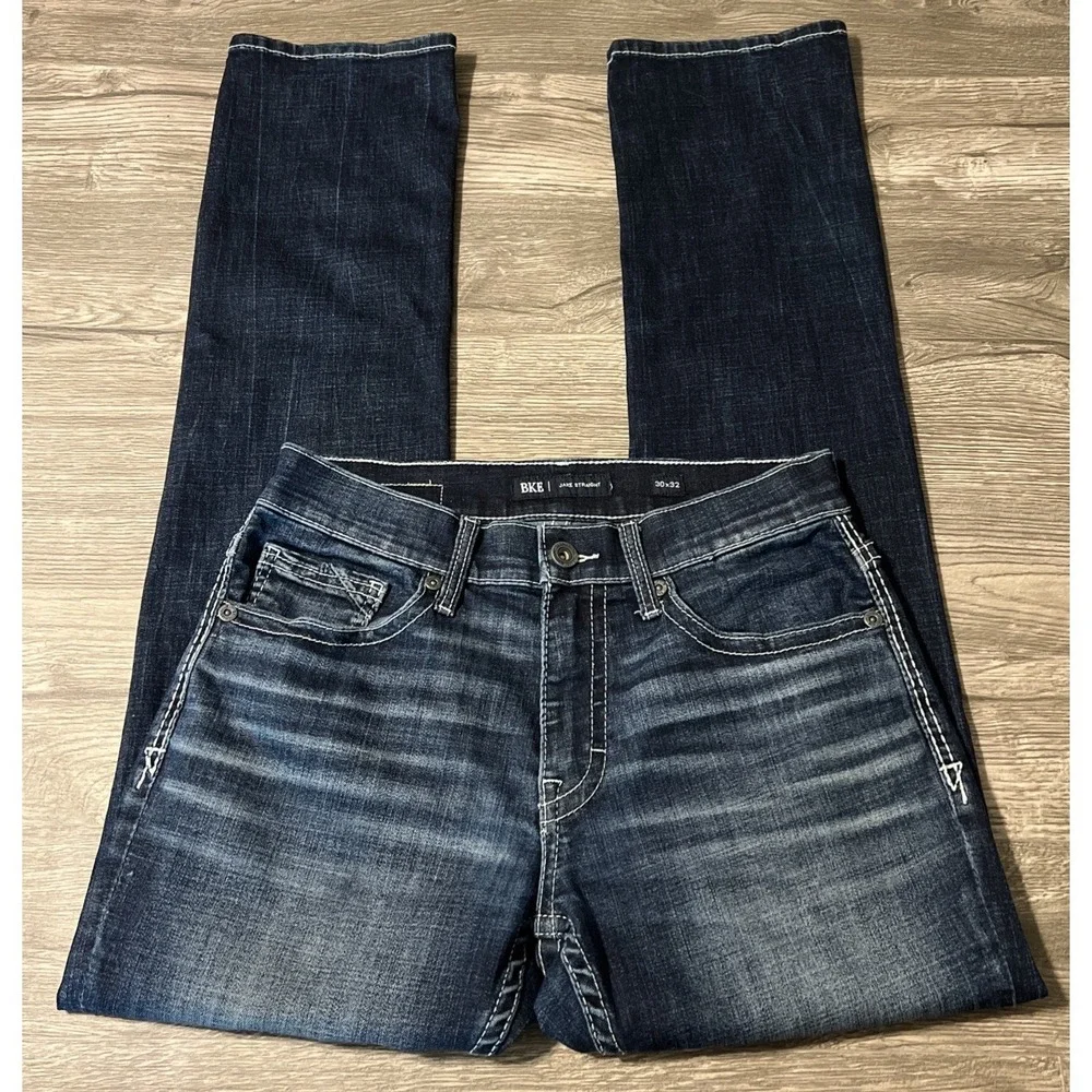 BKE Buckle Jake Straight Leg Stretch Dark Wash Blue Jeans Size 30x32 (30x33)